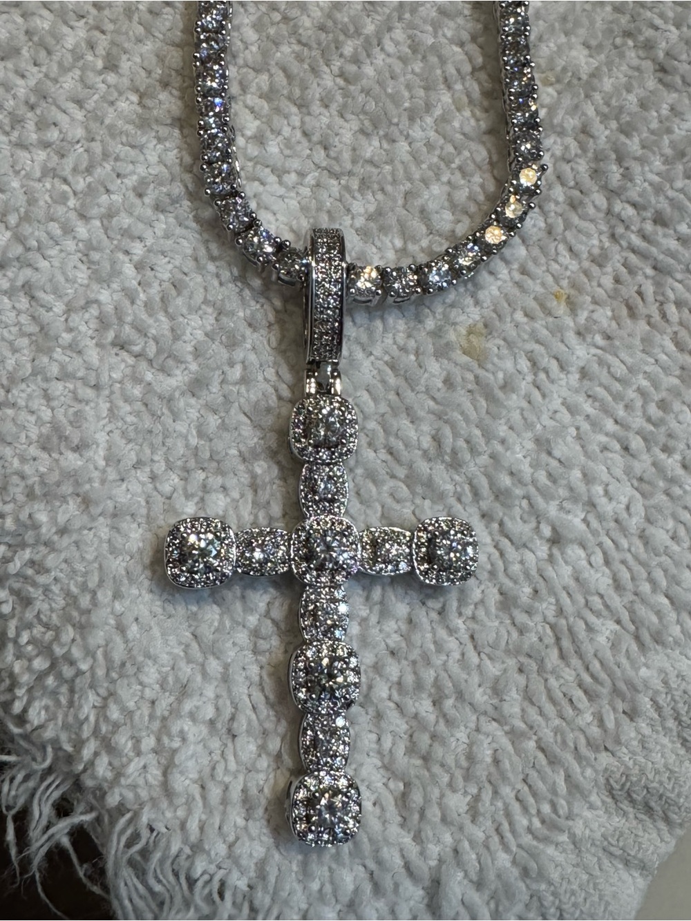 Silver-Tone Pavé moissani Cross Pendant Necklace - Sparkling White